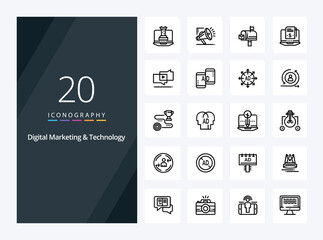 Fototapeta na wymiar 20 Digital Marketing And Technology Outline icon for presentation