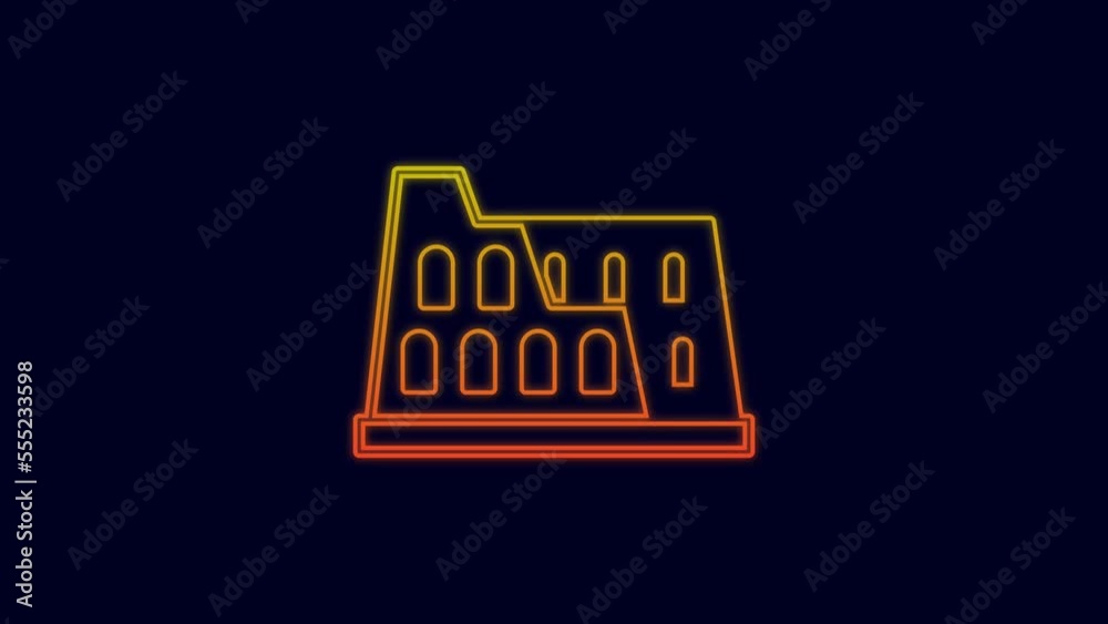 Wall mural glowing neon line coliseum in rome, italy icon isolated on blue background. colosseum sign. symbol o