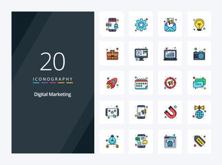 Fototapeta na wymiar 20 Digital Marketing line Filled icon for presentation