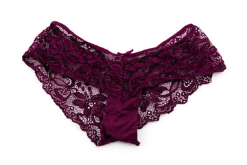 Violet panties on white background