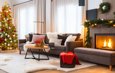 Generative AI of Cozy Christmas Living Room