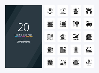 Fototapeta na wymiar 20 City Elements Solid Glyph icon for presentation