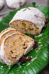 Christmas stollen with icing sugar