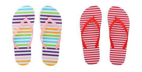 Colorful flip flops isolated on white background.