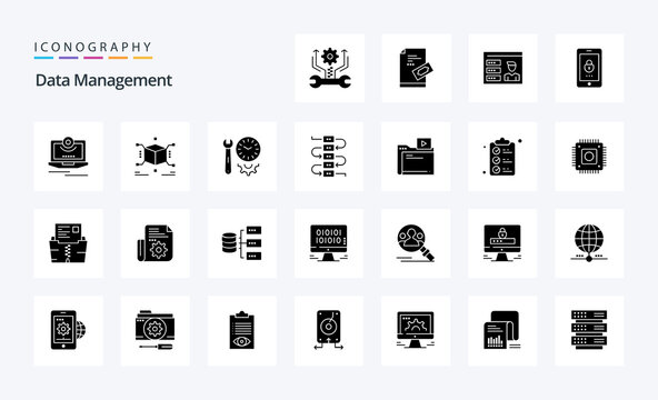 25 Data Management Solid Glyph icon pack
