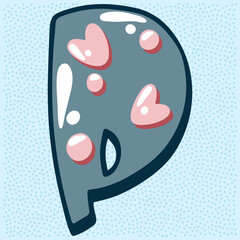 Love bubble alphabet with heart text, letter P