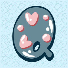 Love bubble alphabet with heart text, letter Q