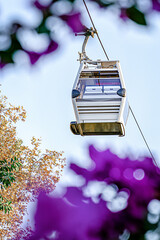 Funicular cab on background of sky and nature, close-up