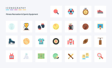 25 Fitness Recreation And Sports Equipment Flat color icon pack