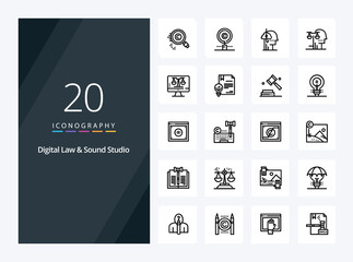 Fototapeta na wymiar 20 Digital Law And Sound Studio Outline icon for presentation