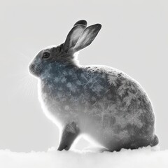 Rabbit in the snow, rabbit year illustration, year 2023, year of the water rabbit, generative ai hare art