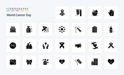 25 World Cancer Day Solid Glyph icon pack