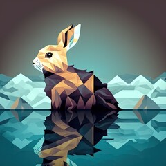 Polygonal rabbit art, rabbit in water, rabbit year illustration, year 2023, year of the water rabbit, generative ai hare art