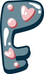 Love bubble alphabet with heart text, letter E