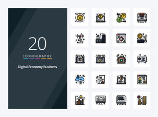 Fototapeta na wymiar 20 Digital Economy Business line Filled icon for presentation