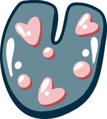 Love bubble alphabet with heart text, letter U