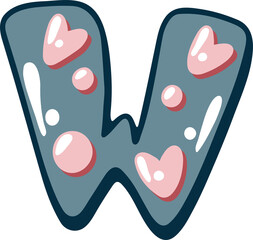 Love bubble alphabet with heart text, letter W
