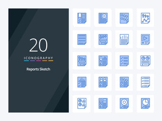 Fototapeta na wymiar 20 Reports Sketch Blue Color icon for presentation