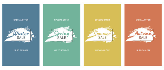 Four Seasons sale. Winter sale, Autumn sale, Summer sale, Spring sale. Vector template set