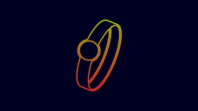 Glowing neon line Diamond engagement ring icon isolated on blue background. 4K Video motion graphic animation