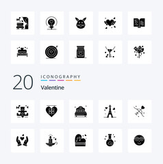 20 Valentine Solid Glyph icon Pack like love love board day valentine