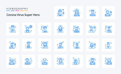 Fototapeta na wymiar 25 Corona Virus Super Hero Blue icon pack