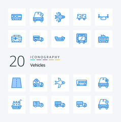 20 Vehicles Blue Color icon Pack like vehicles important truck car transport