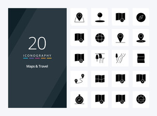 Fototapeta na wymiar 20 Maps Travel Solid Glyph icon for presentation
