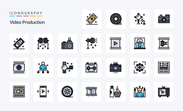 25 Video Production Line Filled Style icon pack