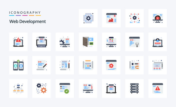 25 Web Development Flat Color Icon Pack