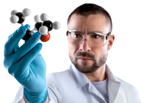 Scientist man with a molecule model in hands