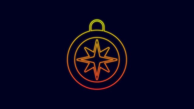 Glowing neon line Compass icon isolated on blue background. Windrose navigation symbol. Wind rose sign. 4K Video motion graphic animation