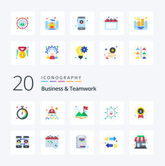 20 Business And Teamwork Flat Color icon Pack like office event concept calendar settings