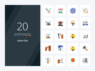 Fototapeta na wymiar 20 Labour Day Flat Color icon for presentation