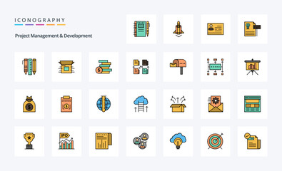 25 Project Management And Development Line Filled Style icon pack