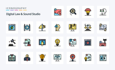 25 Digital Law And Sound Studio Line Filled Style icon pack