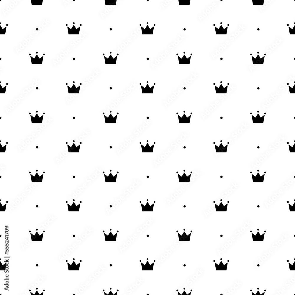 Wall mural crown seamless pattern. repeating royal texture. black color lattice on white background. repeated w