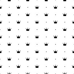 Crown seamless pattern. Repeating royal texture. Black color lattice on white background. Repeated wallpaper for design prints. Cute abstract backdrop. Repeat crown, dot and line. Vector illustration © Omeris