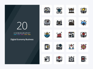 20 Digital Economy Business line Filled icon for presentation