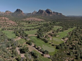 Aerial of golf course in Sedona in summer