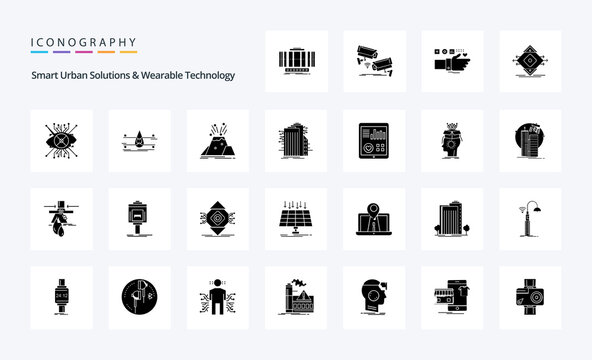 25 Smart Urban Solutions And Wearable Technology Solid Glyph icon pack