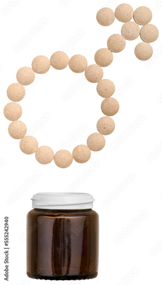 Wall mural Medicine tablets shaped as gender symbol and medical glass bottle