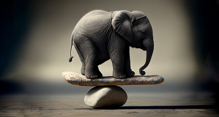 elephant balancing on a zen stones, generative ai