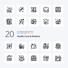 20 Health Care And Medical Line icon Pack like online health care food surgery medical
