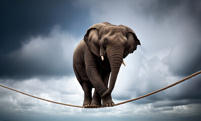 An elephant on the rope, generative ai - 555242952