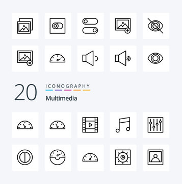 20 Multimedia Line icon Pack like dashboard gauge note dash colors