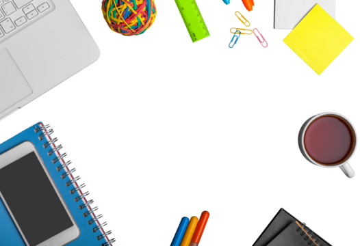 Office desk with blank space and office supplies