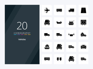 Fototapeta na wymiar 20 Vehicles Solid Glyph icon for presentation