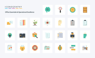 25 Office Essentials And Operational Exellence Flat color icon pack