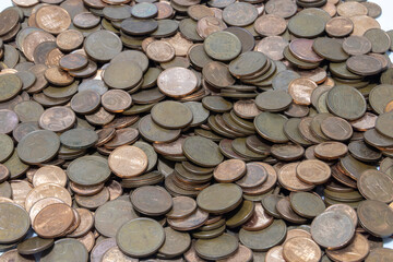 Background of euro cent coins. Of 1, 2 and 5 cents. European currencies concept.